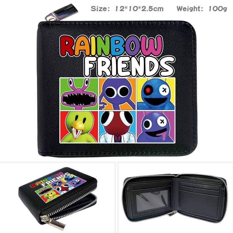 Rainbow friends Anime zipper black leather half-fold wallet 12X10X2.5CM 100G