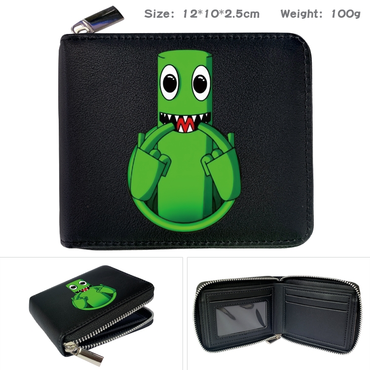 Rainbow friends Anime zipper black leather half-fold wallet 12X10X2.5CM 100G