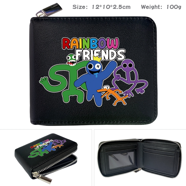 Rainbow friends Anime zipper black leather half-fold wallet 12X10X2.5CM 100G