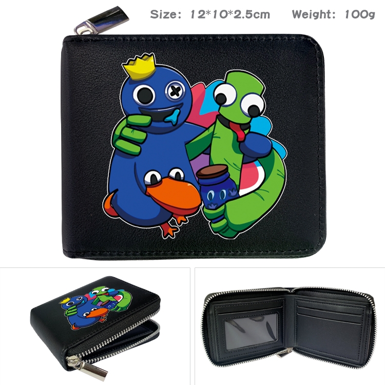 Rainbow friends Anime zipper black leather half-fold wallet 12X10X2.5CM 100G