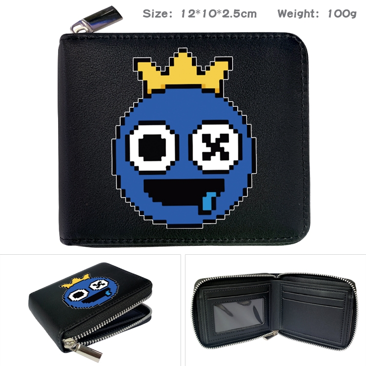 Rainbow friends Anime zipper black leather half-fold wallet 12X10X2.5CM 100G