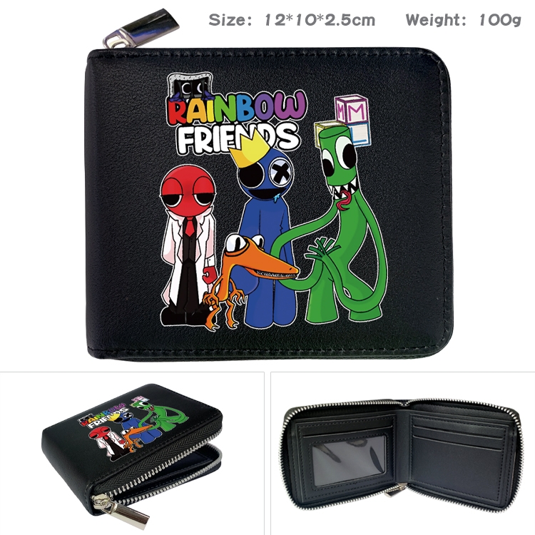 Rainbow friends Anime zipper black leather half-fold wallet 12X10X2.5CM 100G