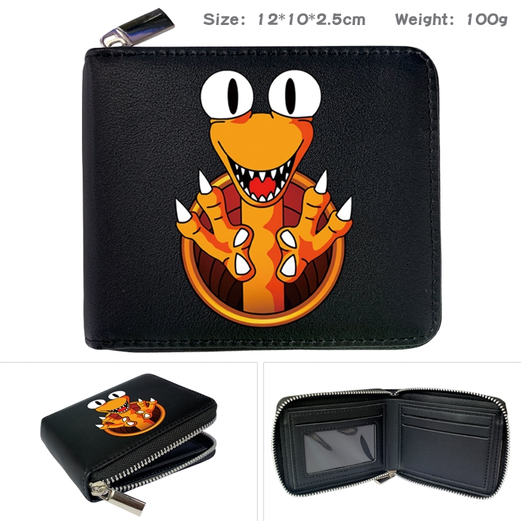 Rainbow friends Anime zipper black leather half-fold wallet 12X10X2.5CM 100G