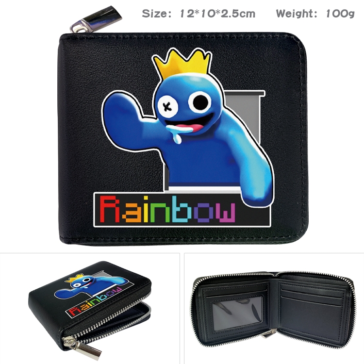 Rainbow friends Anime zipper black leather half-fold wallet 12X10X2.5CM 100G