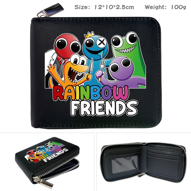 Rainbow friends Anime zipper black leather half-fold wallet 12X10X2.5CM 100G