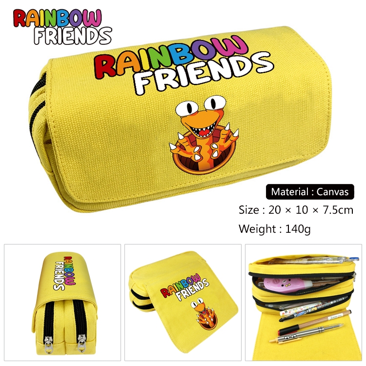 Rainbow friends Anime Multi-Function Double Zipper Canvas Cosmetic Bag Pen Case 20x10x7.5cm