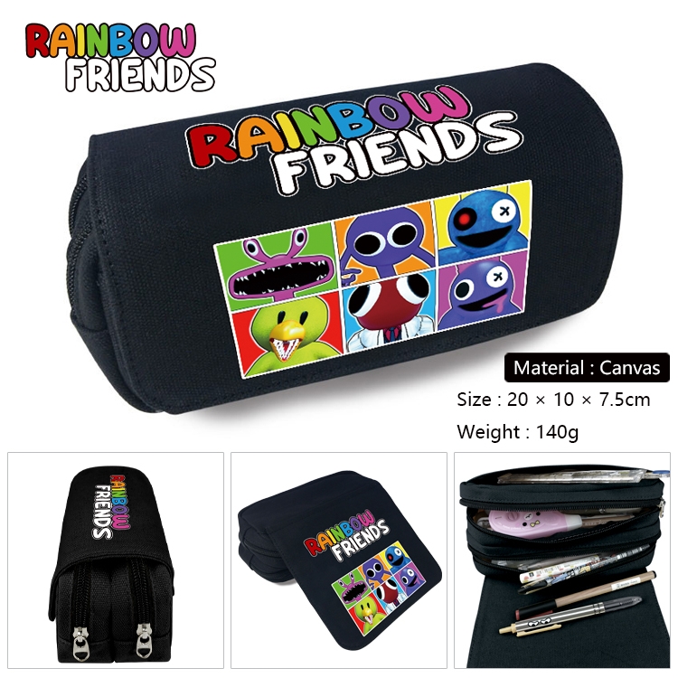 Rainbow friends Anime Multi-Function Double Zipper Canvas Cosmetic Bag Pen Case 20x10x7.5cm