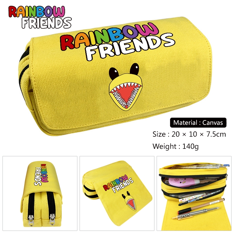 Rainbow friends Anime Multi-Function Double Zipper Canvas Cosmetic Bag Pen Case 20x10x7.5cm