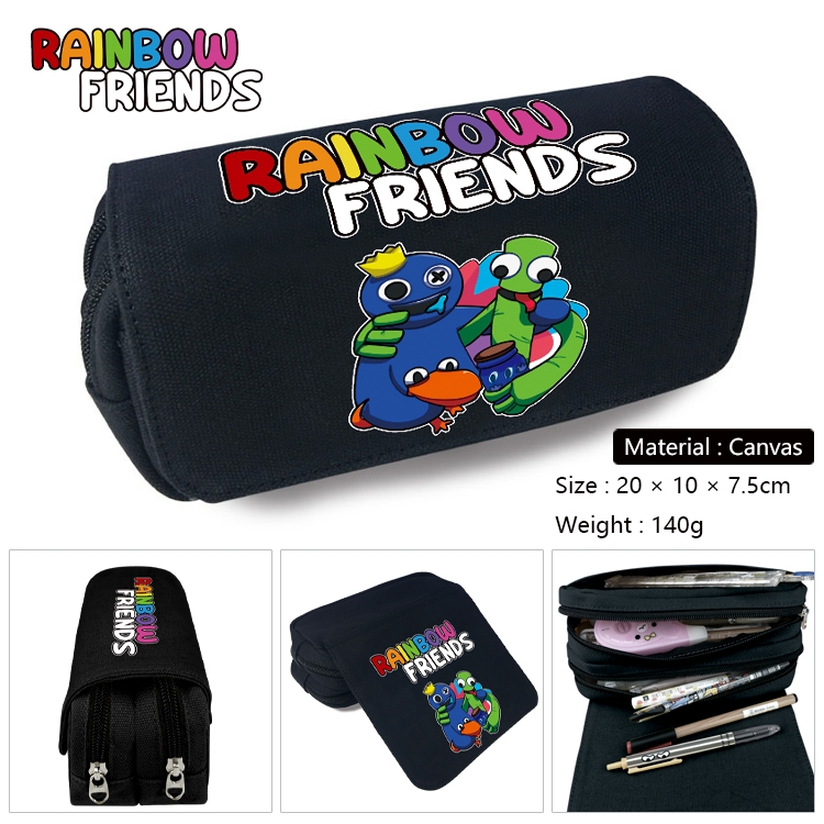 Rainbow friends Anime Multi-Function Double Zipper Canvas Cosmetic Bag Pen Case 20x10x7.5cm