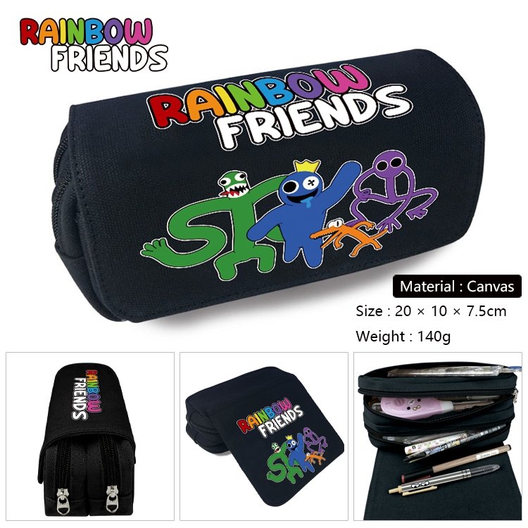 Rainbow friends Anime Multi-Function Double Zipper Canvas Cosmetic Bag Pen Case 20x10x7.5cm