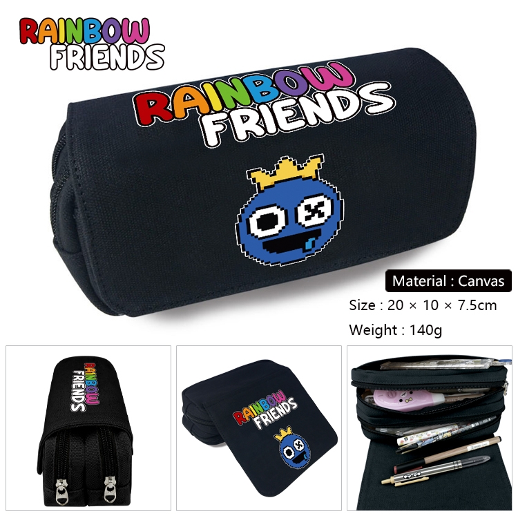 Rainbow friends Anime Multi-Function Double Zipper Canvas Cosmetic Bag Pen Case 20x10x7.5cm