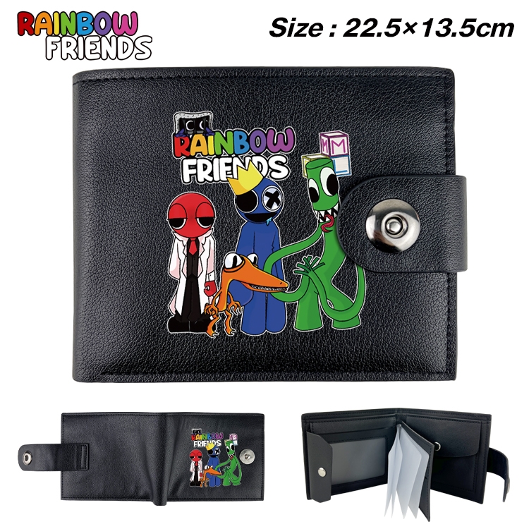 Rainbow friends Animation snap fastener black leather card page wallet 22.5X13.5CM