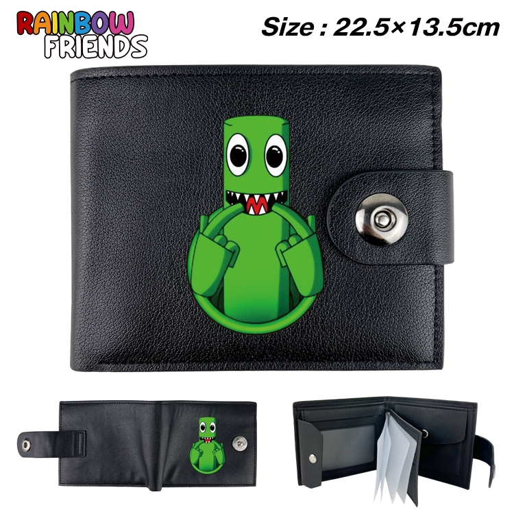 Rainbow friends Animation snap fastener black leather card page wallet 22.5X13.5CM