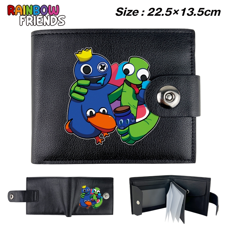 Rainbow friends Animation snap fastener black leather card page wallet 22.5X13.5CM