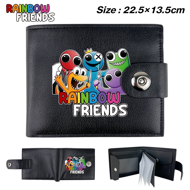 Rainbow friends Animation snap fastener black leather card page wallet 22.5X13.5CM