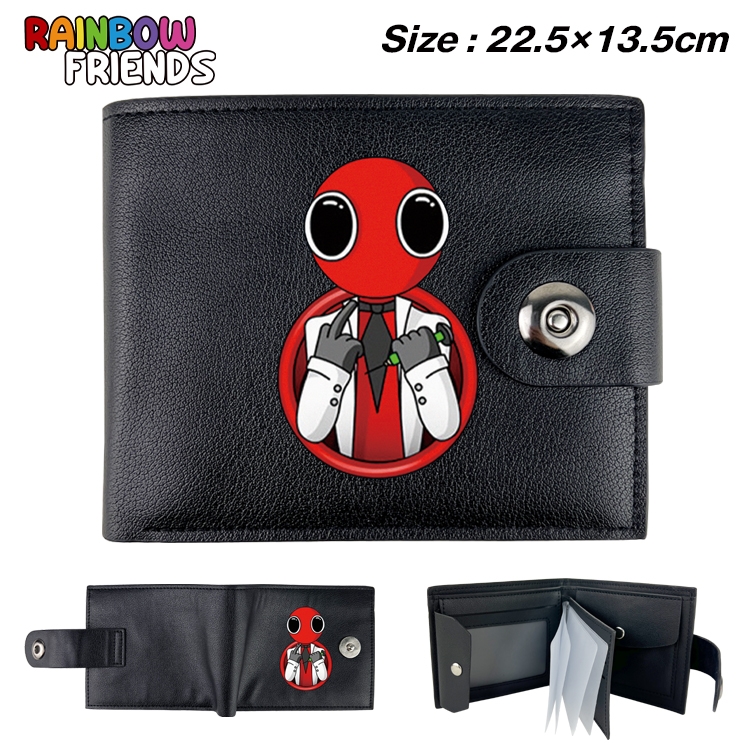 Rainbow friends Animation snap fastener black leather card page wallet 22.5X13.5CM