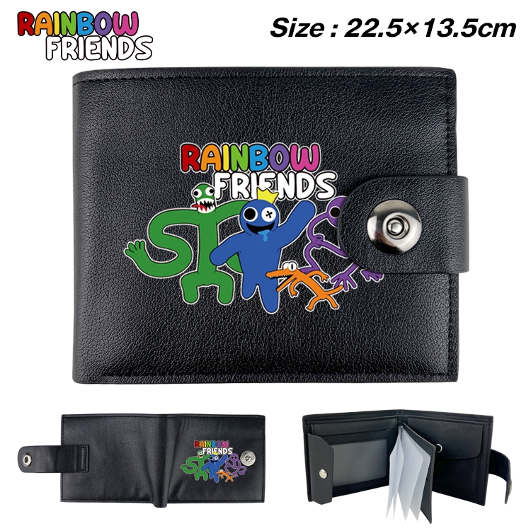 Rainbow friends Animation snap fastener black leather card page wallet 22.5X13.5CM