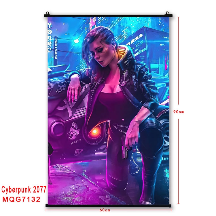 Cyberpunk Edgerunners Anime black Plastic rod Cloth painting Wall Scroll 60X90CM  MQG-7132