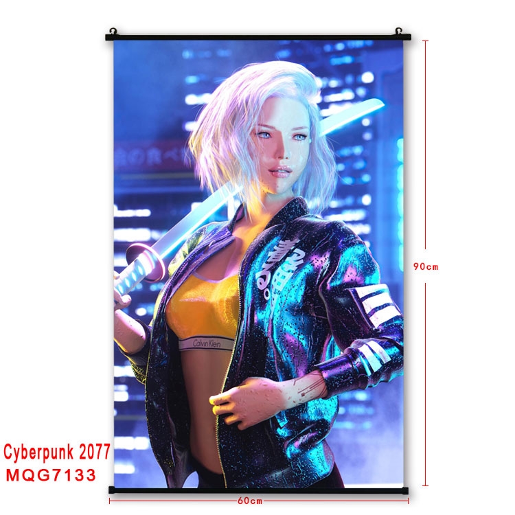 Cyberpunk Edgerunners Anime black Plastic rod Cloth painting Wall Scroll 60X90CM MQG-7133