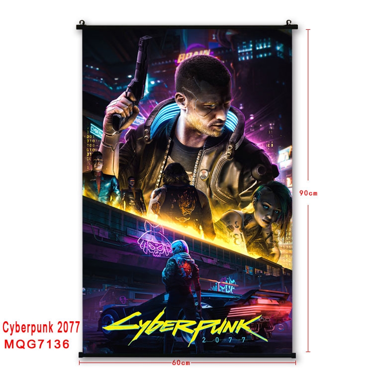 Cyberpunk Edgerunners Anime black Plastic rod Cloth painting Wall Scroll 60X90CM  MQG-7136