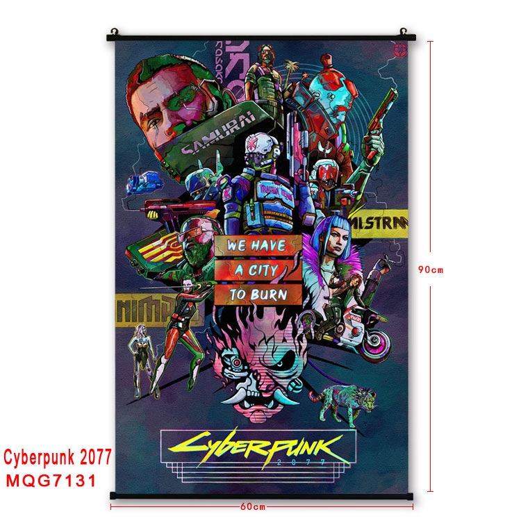 Cyberpunk Edgerunners Anime black Plastic rod Cloth painting Wall Scroll 60X90CM MQG-7131