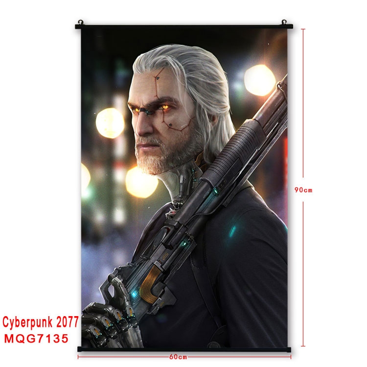 Cyberpunk Edgerunners Anime black Plastic rod Cloth painting Wall Scroll 60X90CM  MQG-7135