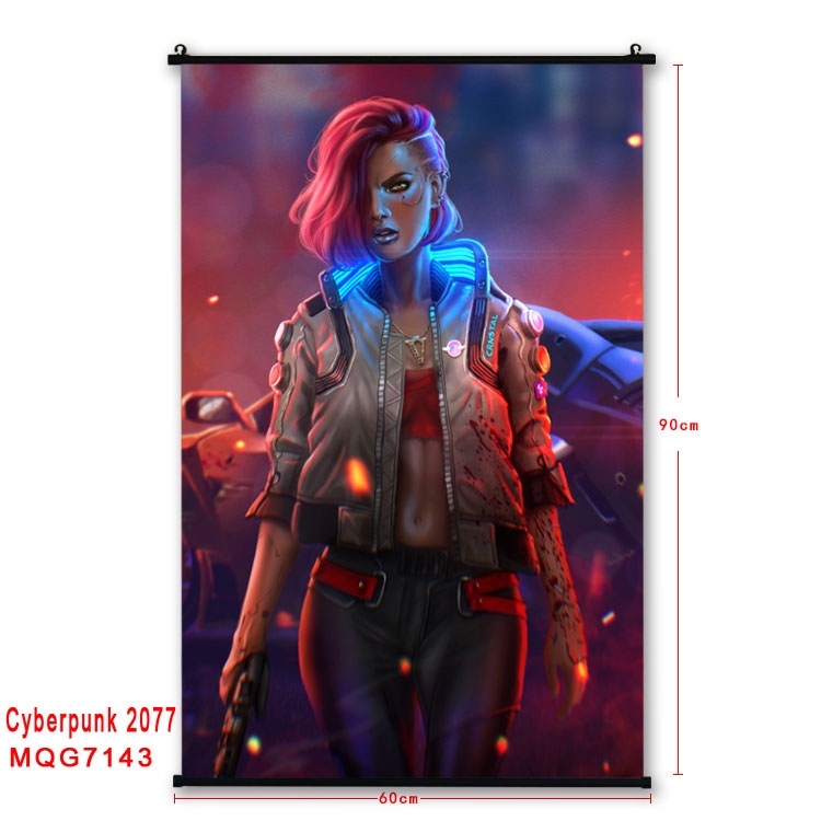 Cyberpunk Edgerunners Anime black Plastic rod Cloth painting Wall Scroll 60X90CM  MQG-7143