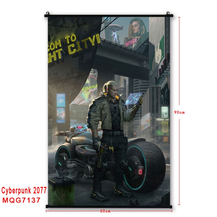 Cyberpunk Edgerunners Anime black Plastic rod Cloth painting Wall Scroll 60X90CM MQG-7137