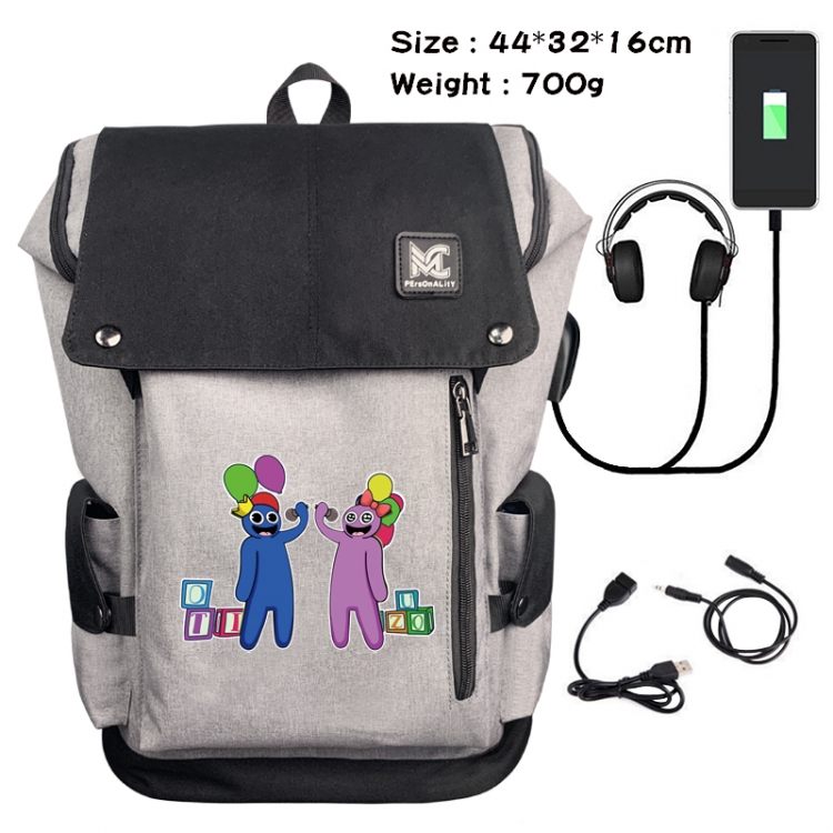 Rainbow friends Anime anti-theft canvas bucket data cable backpack 44X32X16CM