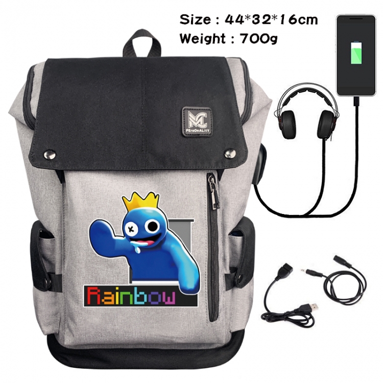 Rainbow friends Anime anti-theft canvas bucket data cable backpack 44X32X16CM