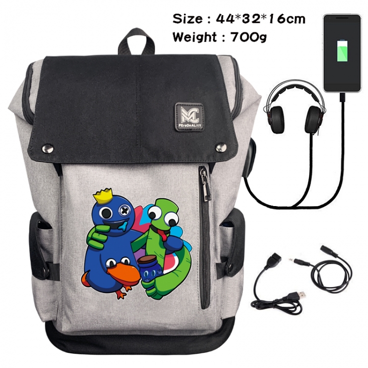 Rainbow friends Anime anti-theft canvas bucket data cable backpack 44X32X16CM