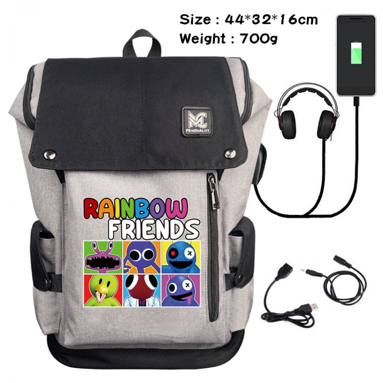 Rainbow friends Anime anti-theft canvas bucket data cable backpack 44X32X16CM