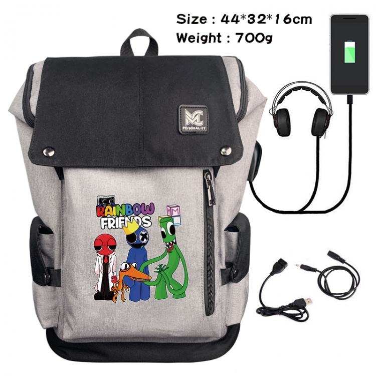 Rainbow friends Anime anti-theft canvas bucket data cable backpack 44X32X16CM