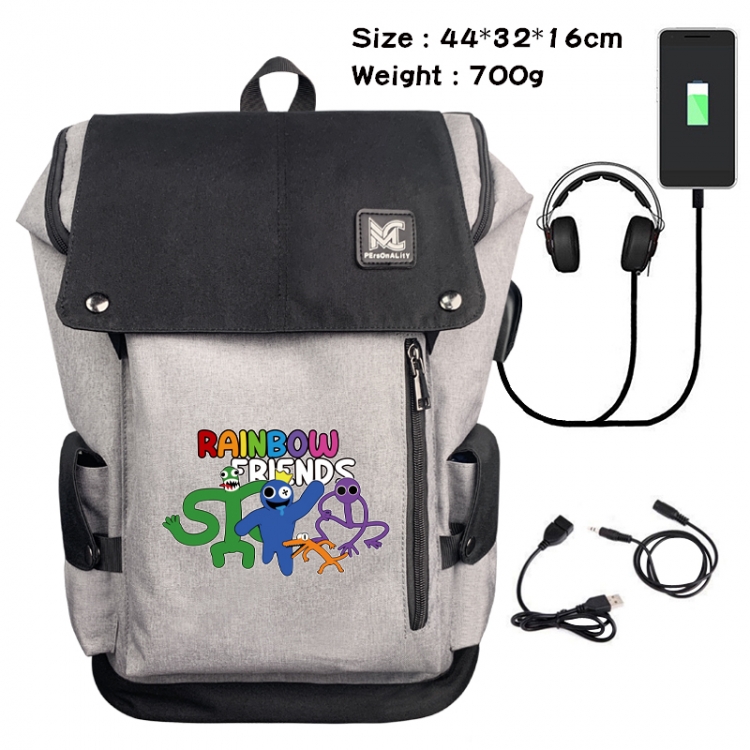 Rainbow friends Anime anti-theft canvas bucket data cable backpack 44X32X16CM