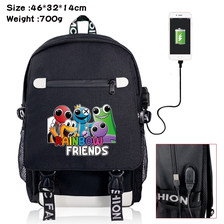 Rainbow friends Flip Data USB Backpack Cartoon Print Student Backpack 46X32X14CM 700G