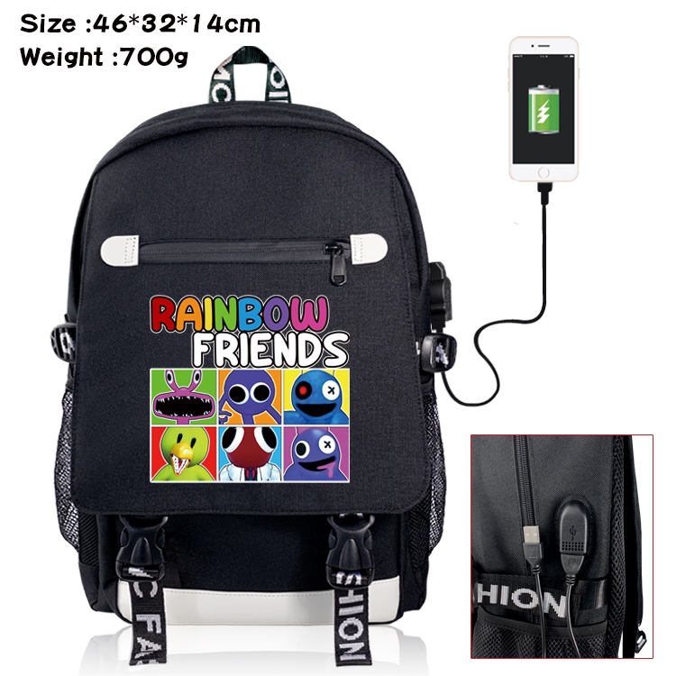 Rainbow friends Flip Data USB Backpack Cartoon Print Student Backpack 46X32X14CM 700G