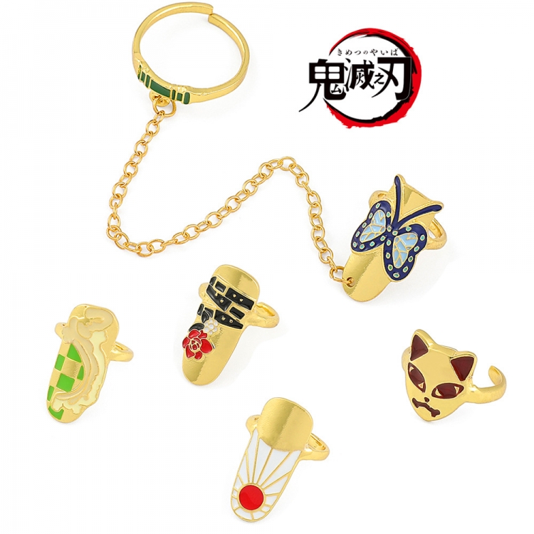 Demon Slayer Kimets Ring Armor Wearing Removable Metal Nail Ring COS a set of 5 price for 5  sets  OPP bag packaging 