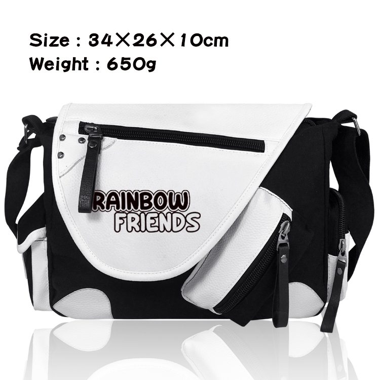 Rainbow friends Anime PU Colorblock Leather Shoulder Crossbody Bag 34x26x10cm