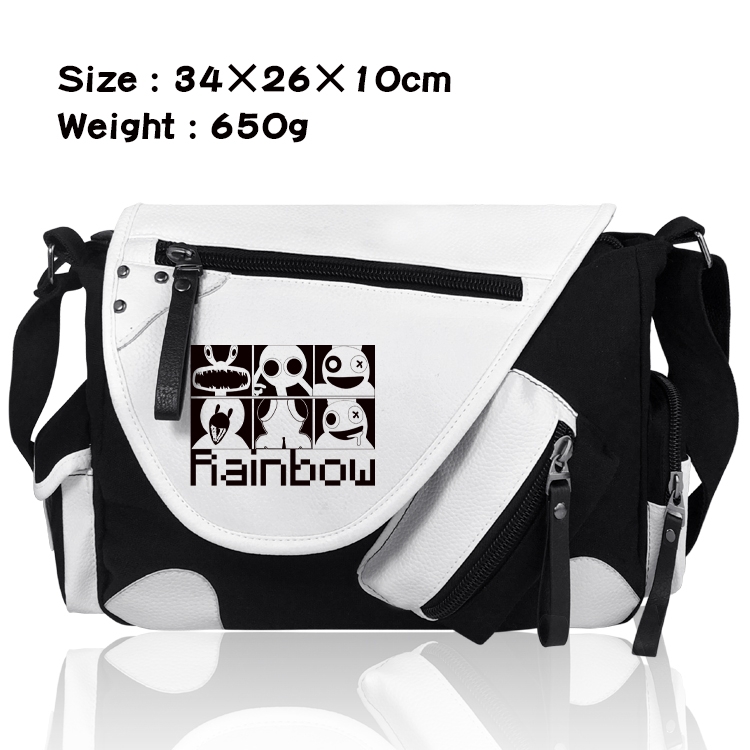 Rainbow friends Anime PU Colorblock Leather Shoulder Crossbody Bag 34x26x10cm