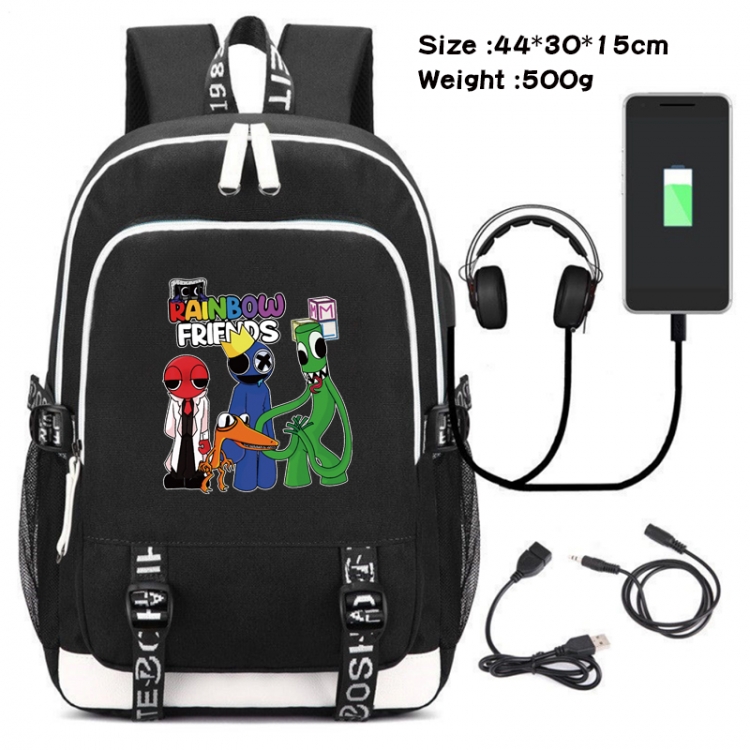 Rainbow friends Canvas double shoulder white zipper data backpack waterproof schoolbag 44X30X15CM 500G