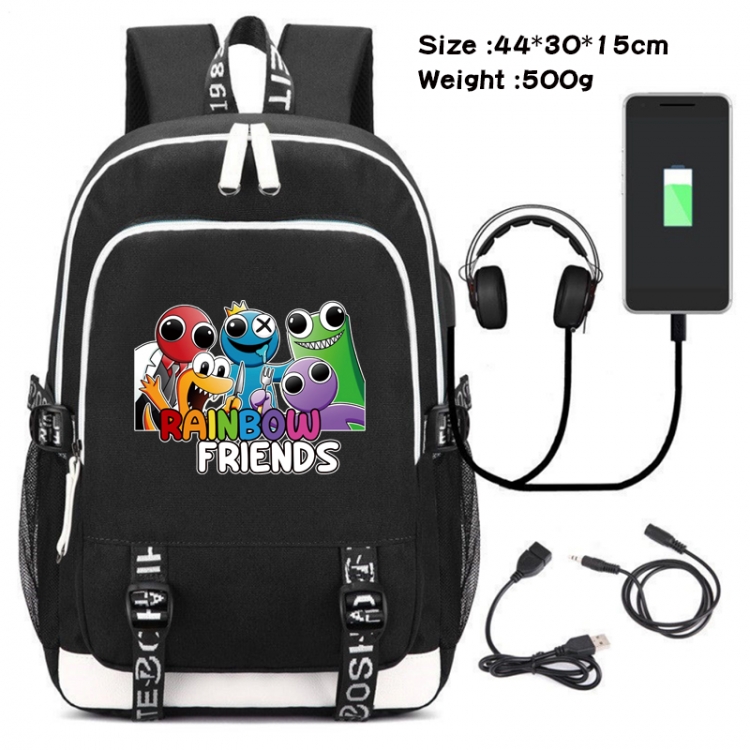 Rainbow friends Canvas double shoulder white zipper data backpack waterproof schoolbag 44X30X15CM 500G