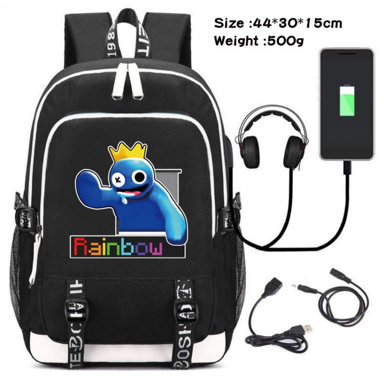 Rainbow friends Canvas double shoulder white zipper data backpack waterproof schoolbag 44X30X15CM 500G