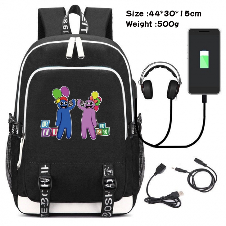 Rainbow friends Canvas double shoulder white zipper data backpack waterproof schoolbag 44X30X15CM 500G