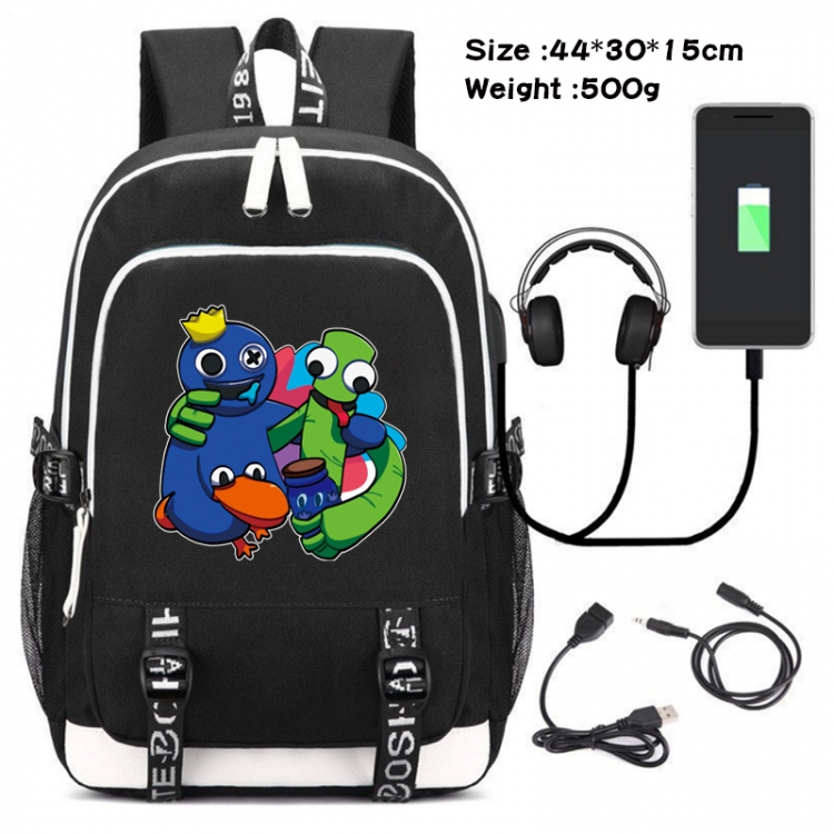 Rainbow friends Canvas double shoulder white zipper data backpack waterproof schoolbag 44X30X15CM 500G