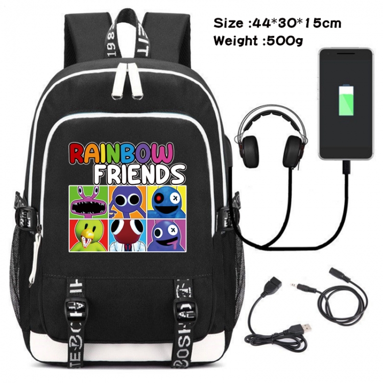 Rainbow friends Canvas double shoulder white zipper data backpack waterproof schoolbag 44X30X15CM 500G