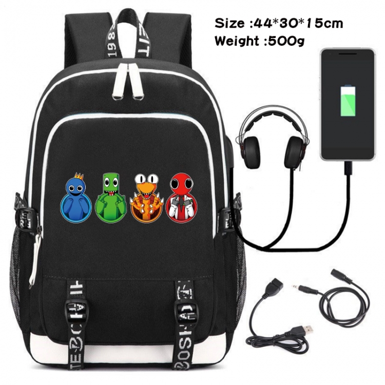 Rainbow friends Canvas double shoulder white zipper data backpack waterproof schoolbag 44X30X15CM 500G