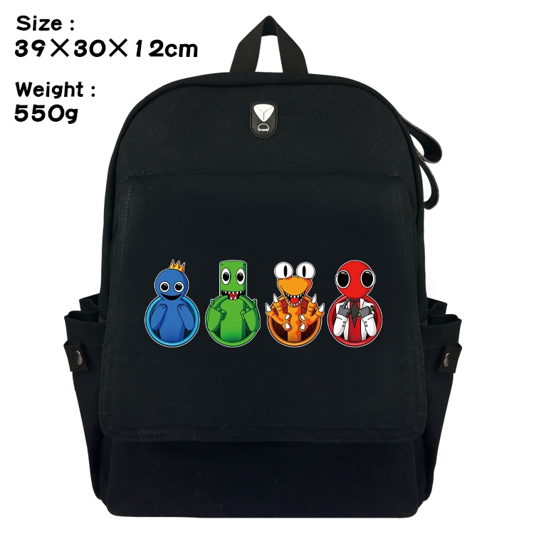 Rainbow friends Canvas flap backpack headset backpack student schoolbag 39X30X12CM 550g