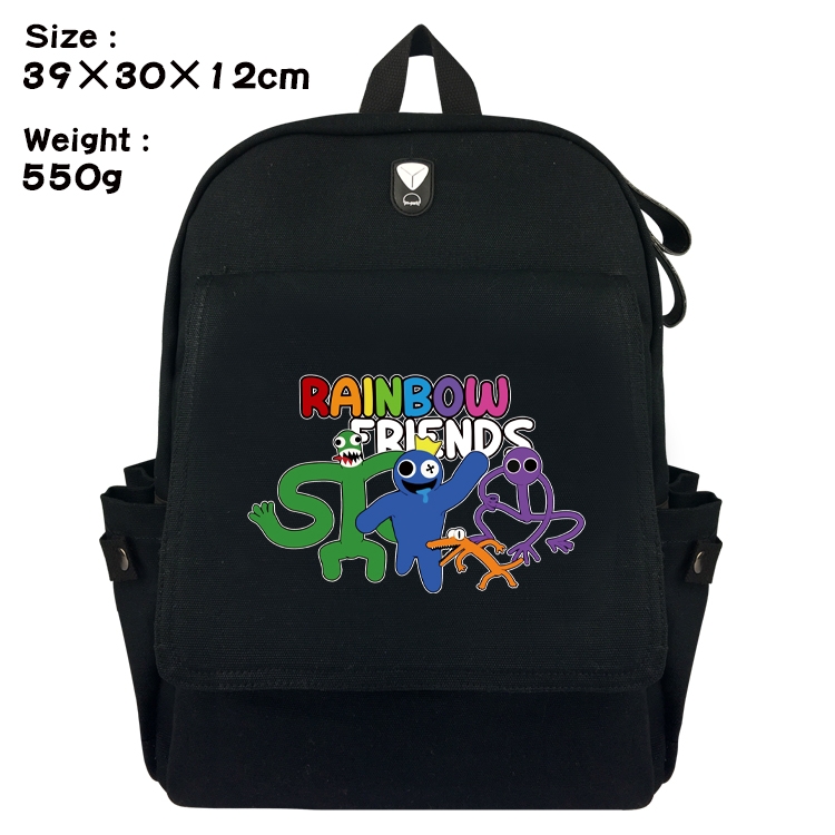 Rainbow friends Canvas flap backpack headset backpack student schoolbag 39X30X12CM 550g