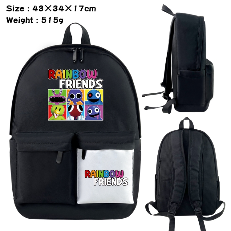 Rainbow friends Anime black and white classic waterproof canvas backpack 43X34X17CM