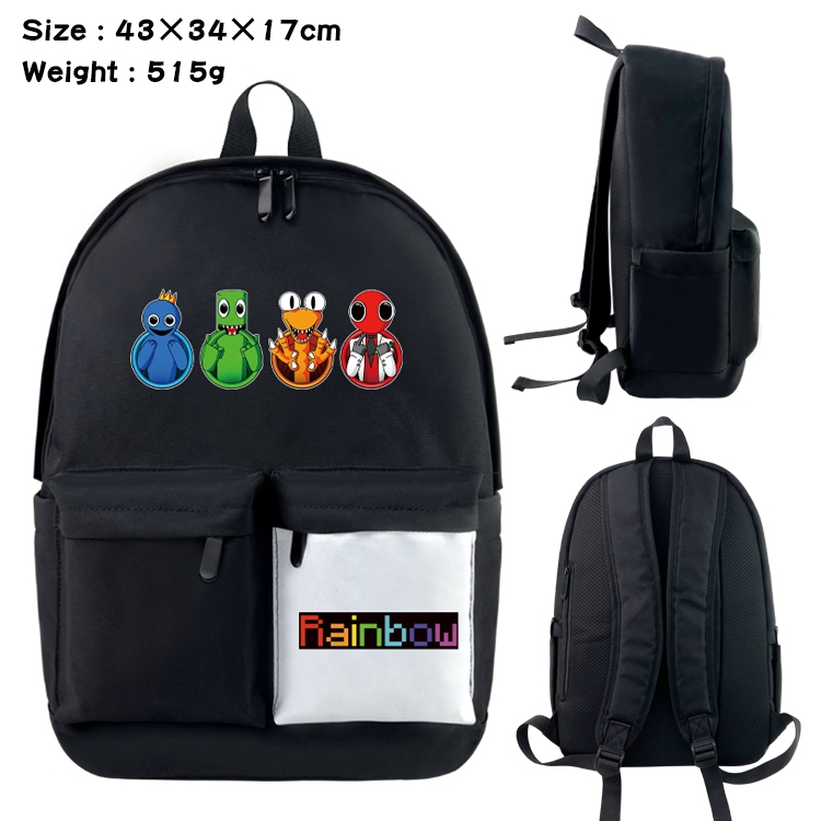 Rainbow friends Anime black and white classic waterproof canvas backpack 43X34X17CM